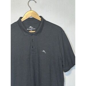 Tommy Bahama Men's Short Sleeve Polo Shirt Regular Fit Dark Gray with Strips  L